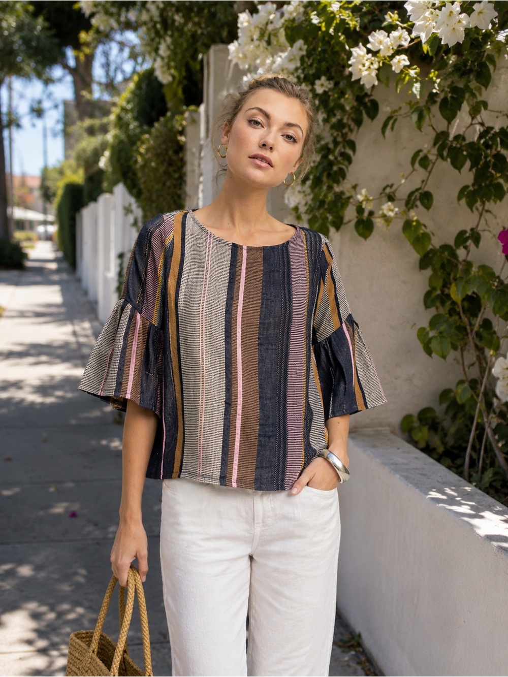 Anthropologie Dolan Top Stripe Jacquard Bell Sleeve Left Coast
